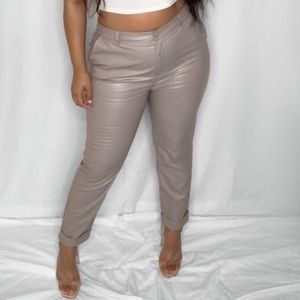 Missguided Plus Size Taupe Faux Leather Cigarette Trousers
